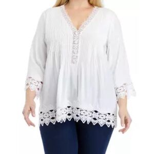 Chelsea & Theodore 3/4 Sleeve V-Neck Button Front Crochet Blouse Size 1X